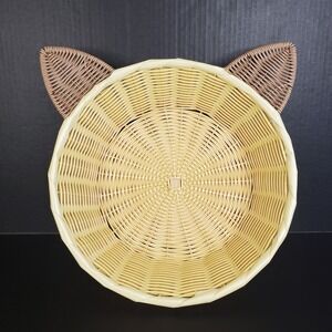 Faux Wicker Woven Cat Ears‎ Round Pet Bed Basket 14x15x4.5"